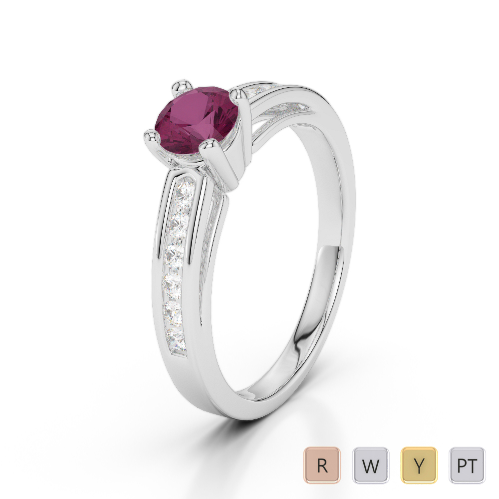 Gold / Platinum Round Cut Ruby and Diamond Engagement Ring AGDR-1186
