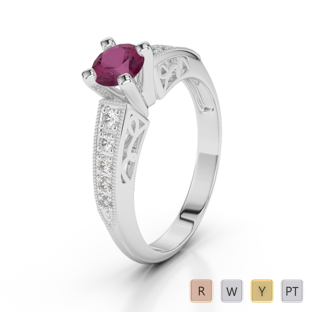 Gold / Platinum Round Cut Ruby and Diamond Engagement Ring AGDR-1187