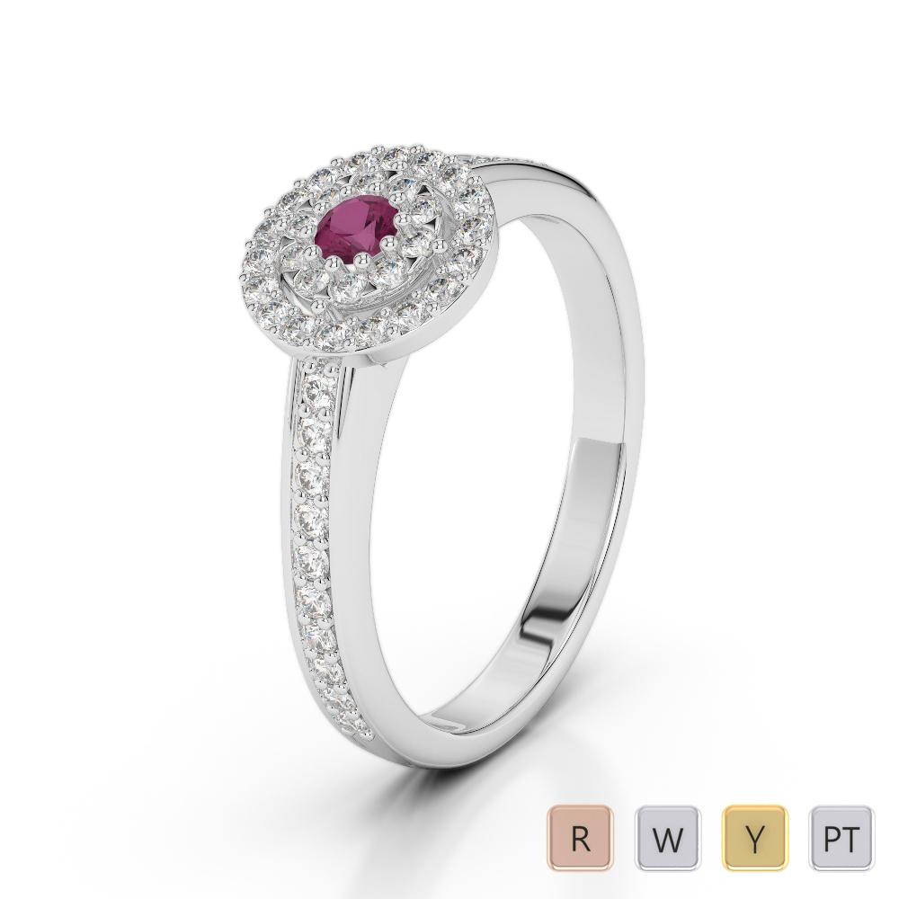 Gold / Platinum Round Cut Ruby and Diamond Engagement Ring AGDR-1188