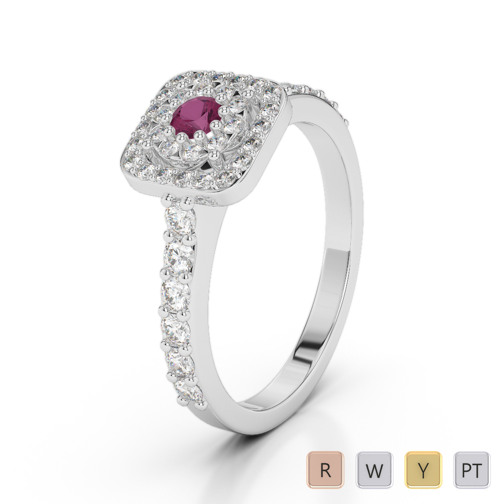 Gold / Platinum Round Cut Ruby and Diamond Engagement Ring AGDR-1189