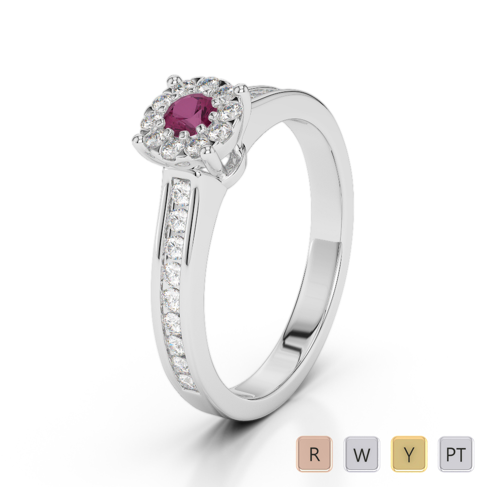 Gold / Platinum Round Cut Ruby and Diamond Engagement Ring AGDR-1190