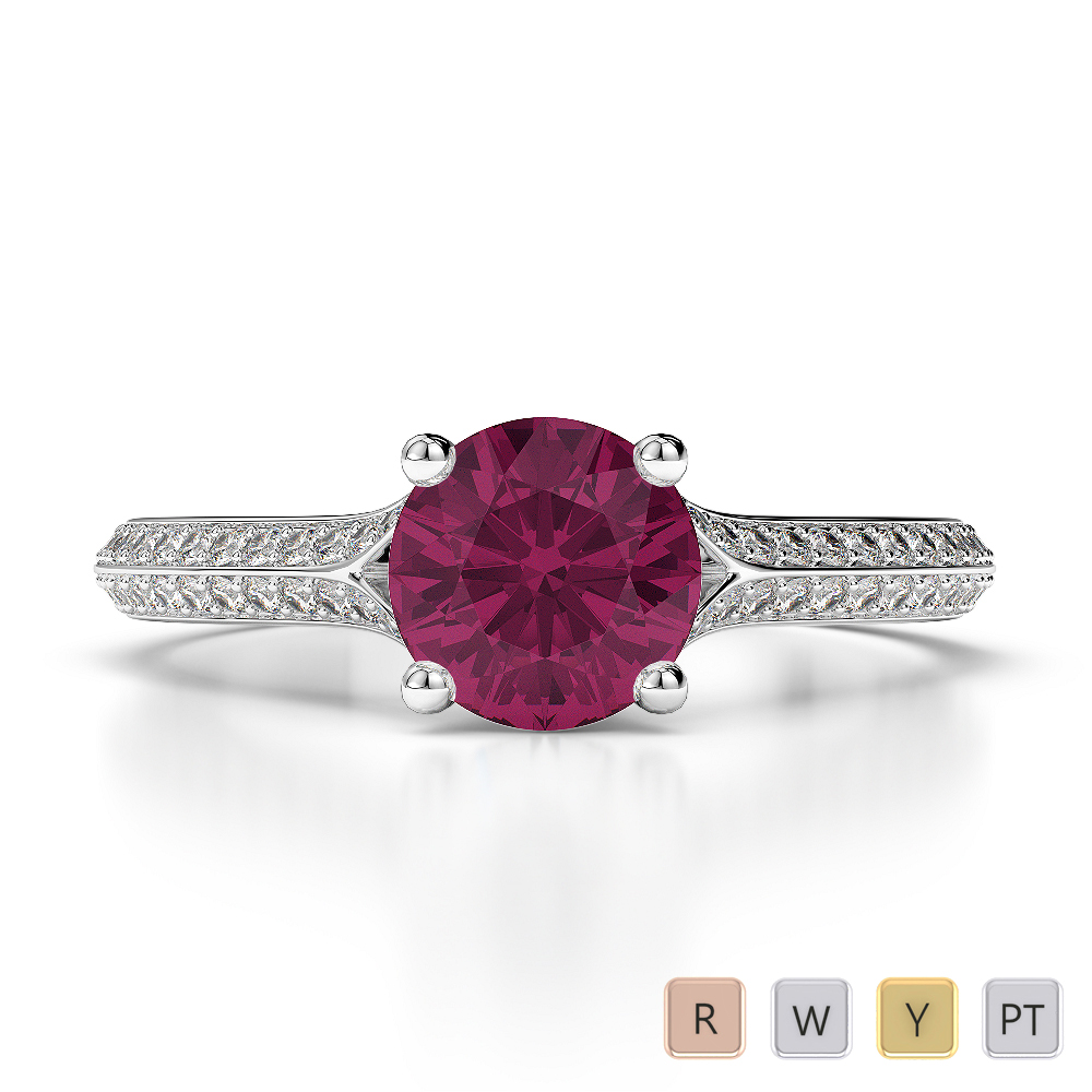 Round Lab Ruby and Diamond Engagement Ring in Gold / Platinum