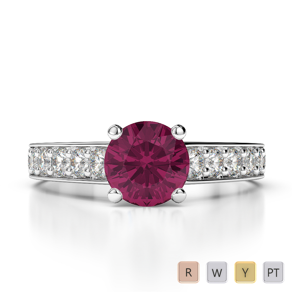Gold / Platinum Round Cut Ruby and Diamond Engagement Ring AGDR-1202