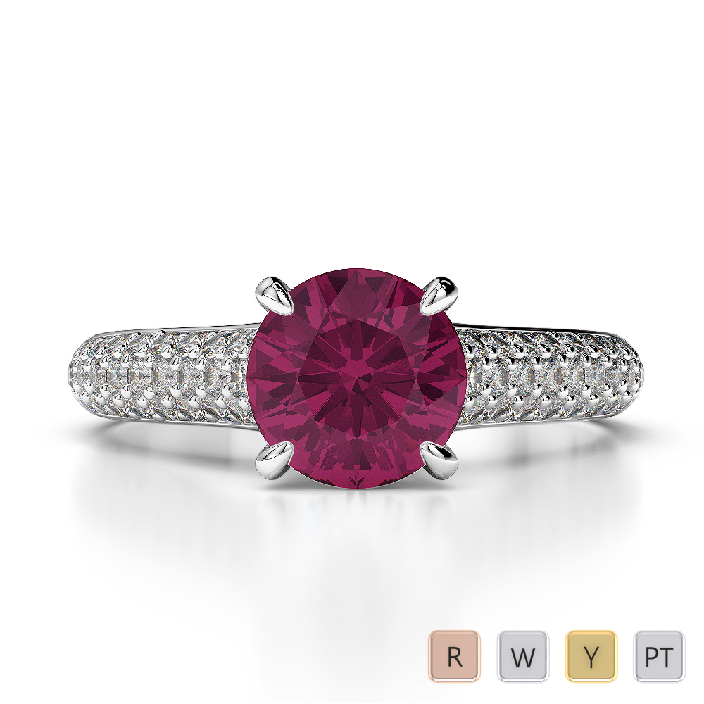 Round Lab Ruby and Diamond Engagement Ring in Gold / Platinum