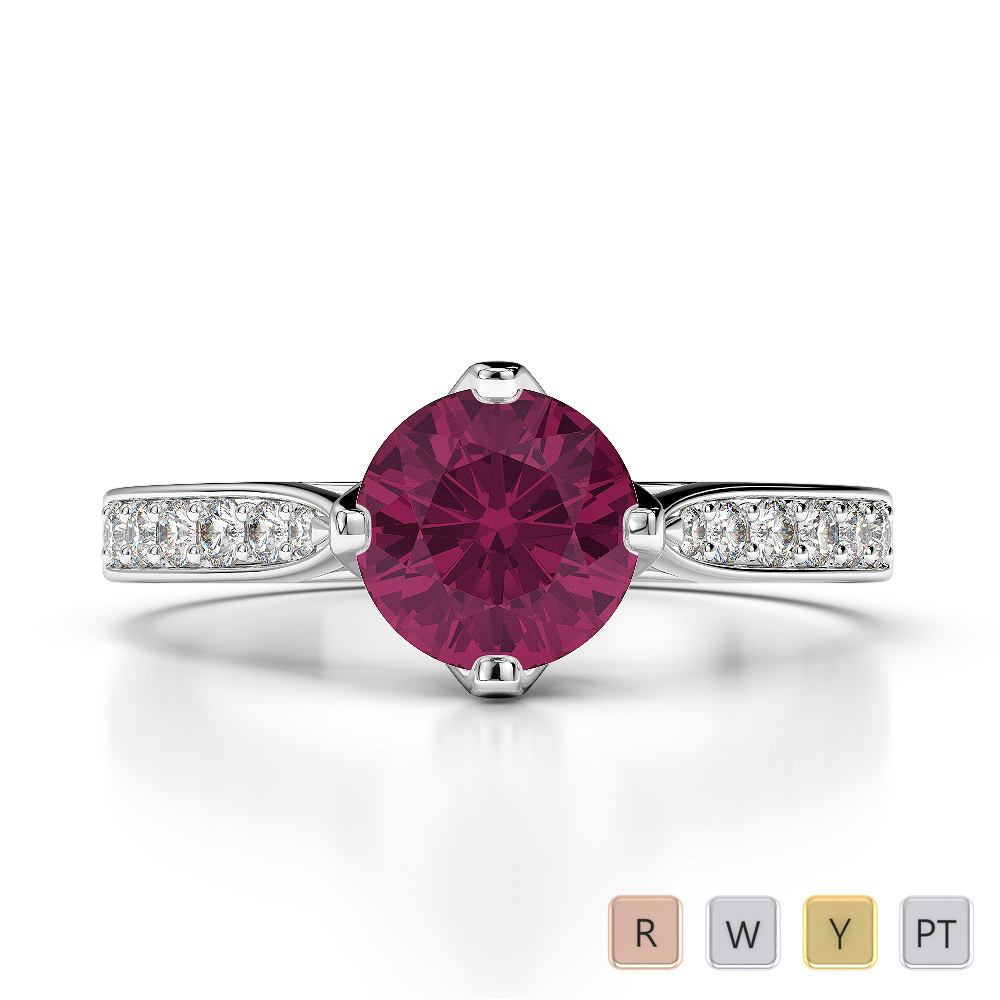 Round Lab Ruby and Diamond Engagement Ring in Gold / Platinum