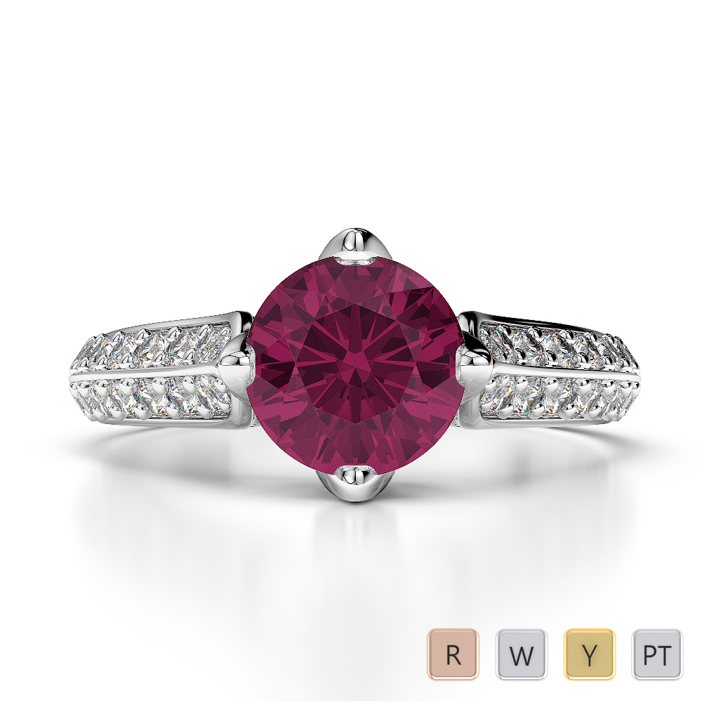 Round Lab Ruby and Diamond Engagement Ring in Gold / Platinum