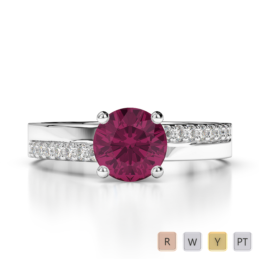 Gold / Platinum Round Cut Ruby and Diamond Engagement Ring AGDR-1206