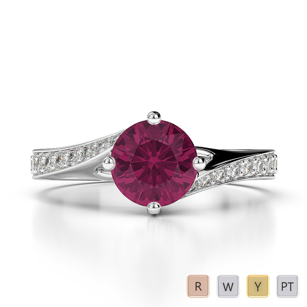 Round Lab Ruby and Diamond Engagement Ring in Gold / Platinum