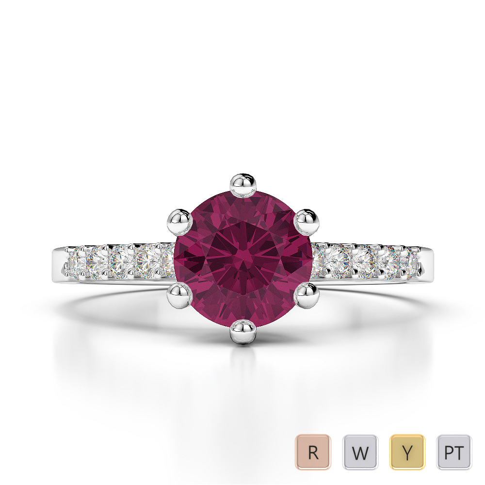 Gold / Platinum Round Cut Ruby and Diamond Engagement Ring AGDR-1208