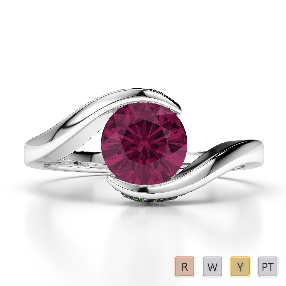 Gold / Platinum Round Cut Ruby and Diamond Engagement Ring AGDR-1209