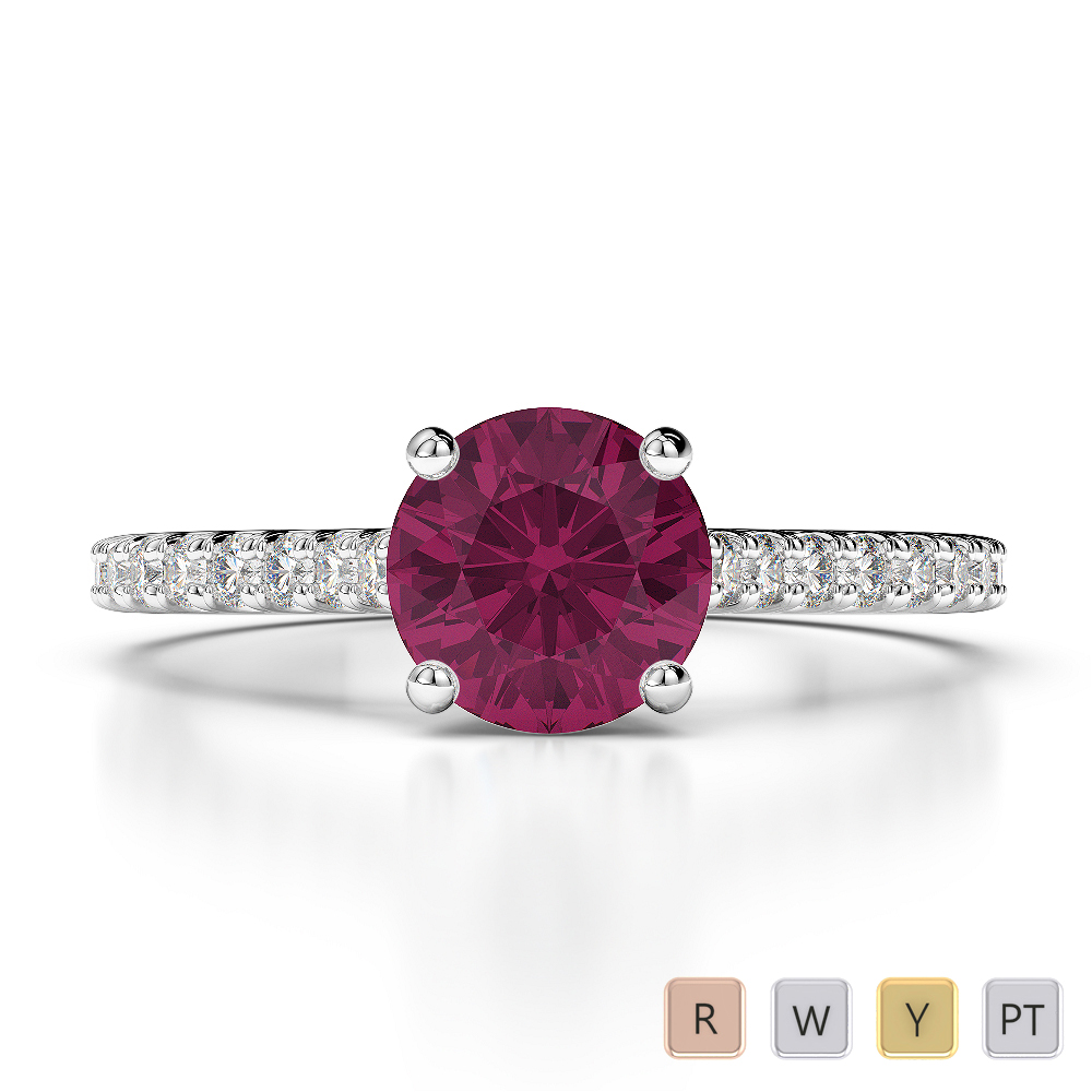 Round Lab Ruby and Diamond Engagement Ring in Gold / Platinum