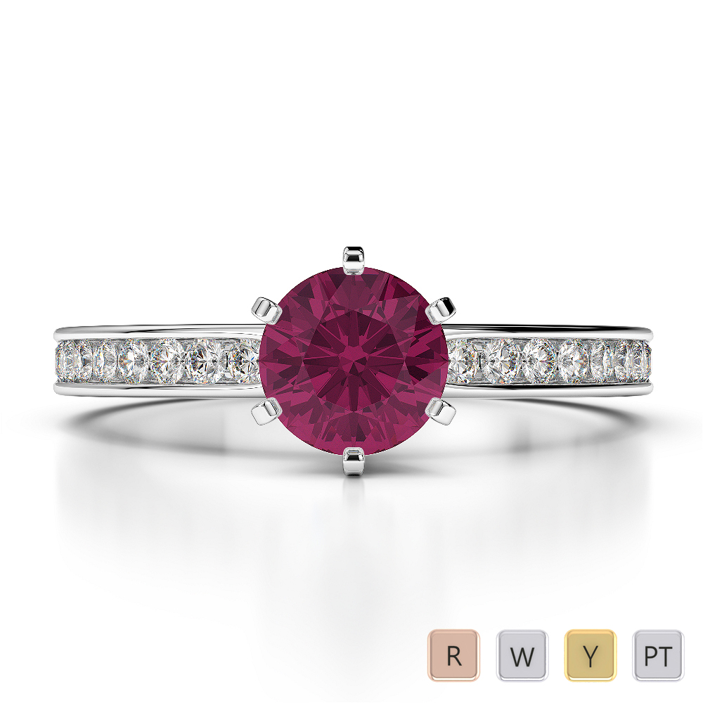 Round Lab Ruby and Diamond Engagement Ring in Gold / Platinum