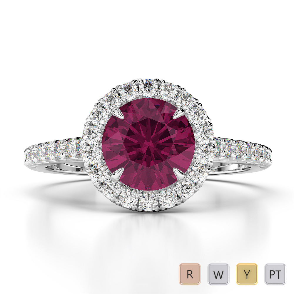 Round Lab Ruby and Diamond Engagement Ring in Gold / Platinum