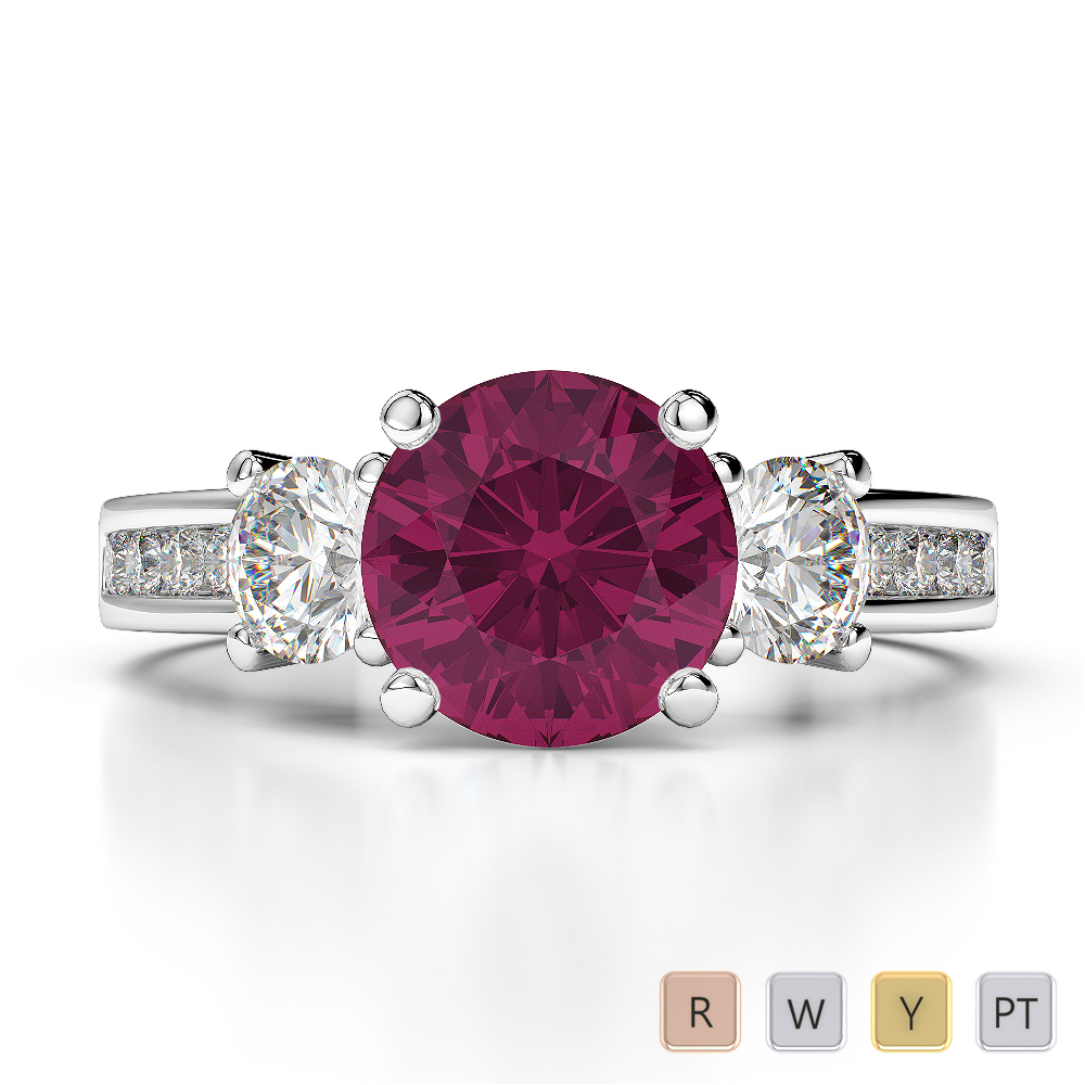 Round Lab Ruby and Diamond Engagement Ring in Gold / Platinum