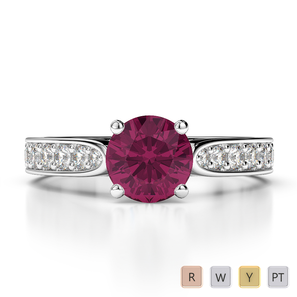 Round Lab Ruby and Diamond Engagement Ring in Gold / Platinum