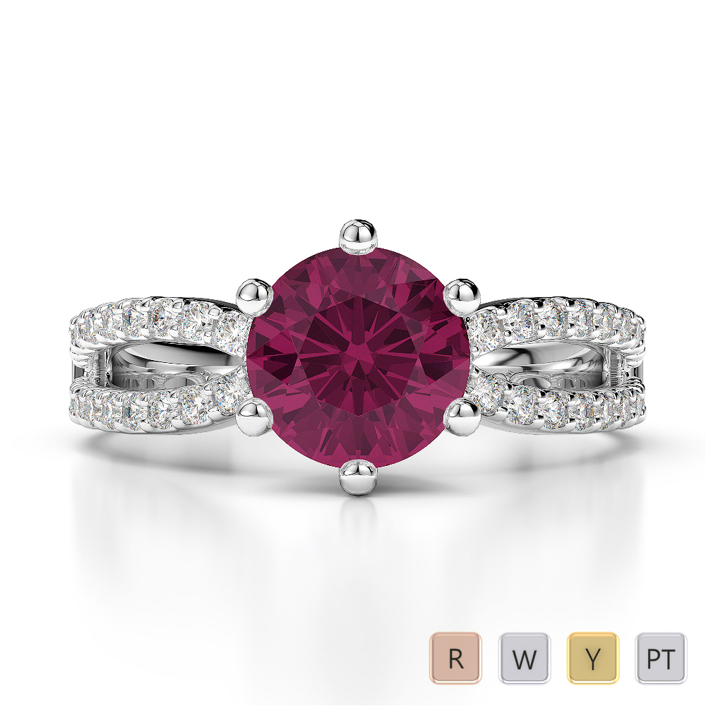 Round Lab Ruby and Diamond Engagement Ring in Gold / Platinum