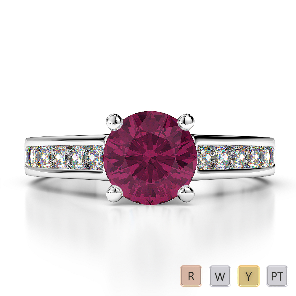 Round Lab Ruby and Diamond Engagement Ring in Gold / Platinum