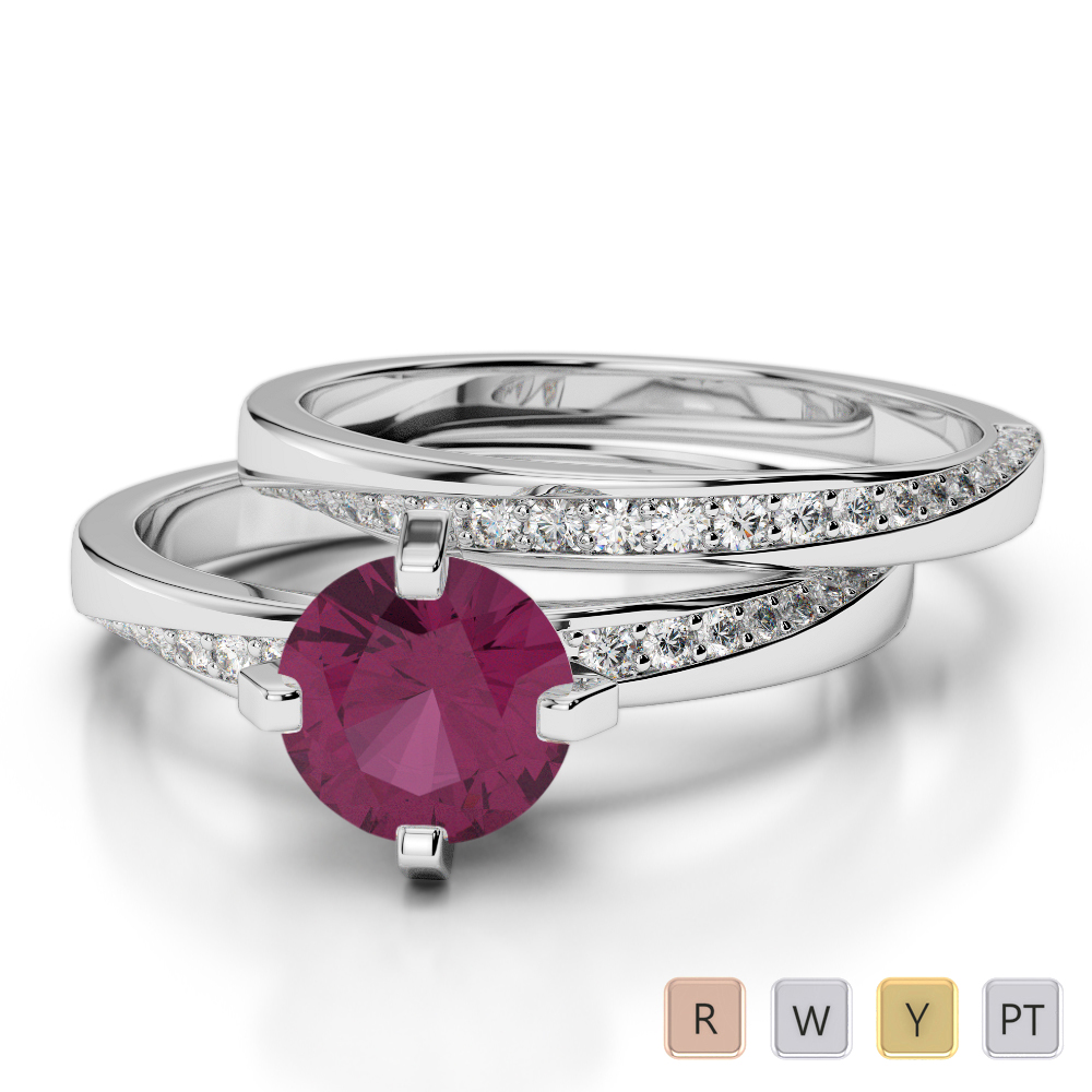 Gold / Platinum Round cut Ruby and Diamond Bridal Set Ring AGDR-2001