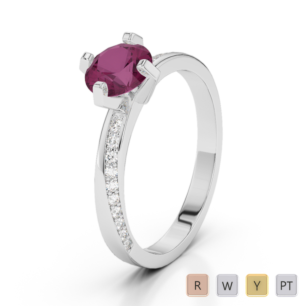 Gold / Platinum Round Cut Ruby and Diamond Engagement Ring AGDR-2002