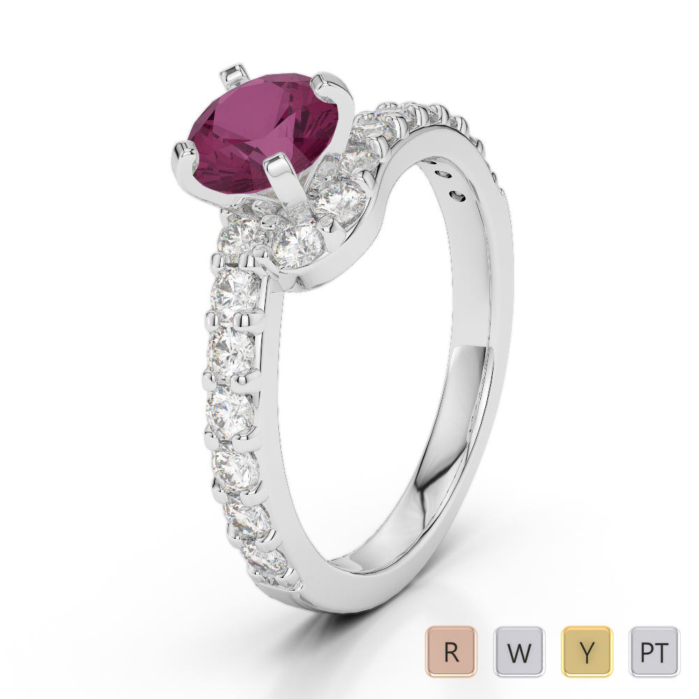 Gold / Platinum Round Cut Ruby and Diamond Engagement Ring AGDR-2004