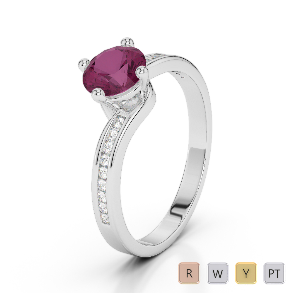 Gold / Platinum Round Cut Ruby and Diamond Engagement Ring AGDR-2006