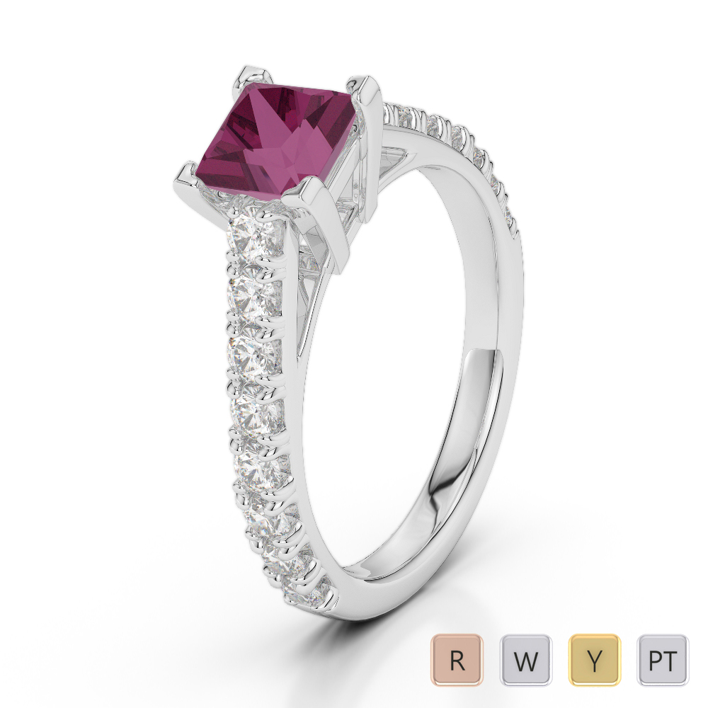 Gold / Platinum Round and Princess Cut Ruby and Diamond Engagement Ring AGDR-2008