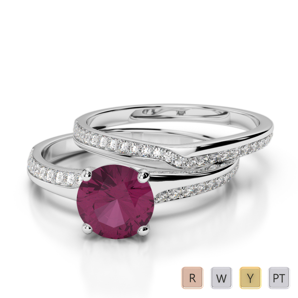 Gold / Platinum Round cut Ruby and Diamond Bridal Set Ring AGDR-2015