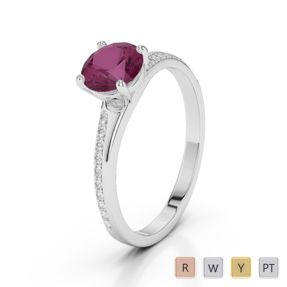 Gold / Platinum Round Cut Ruby and Diamond Engagement Ring AGDR-2016