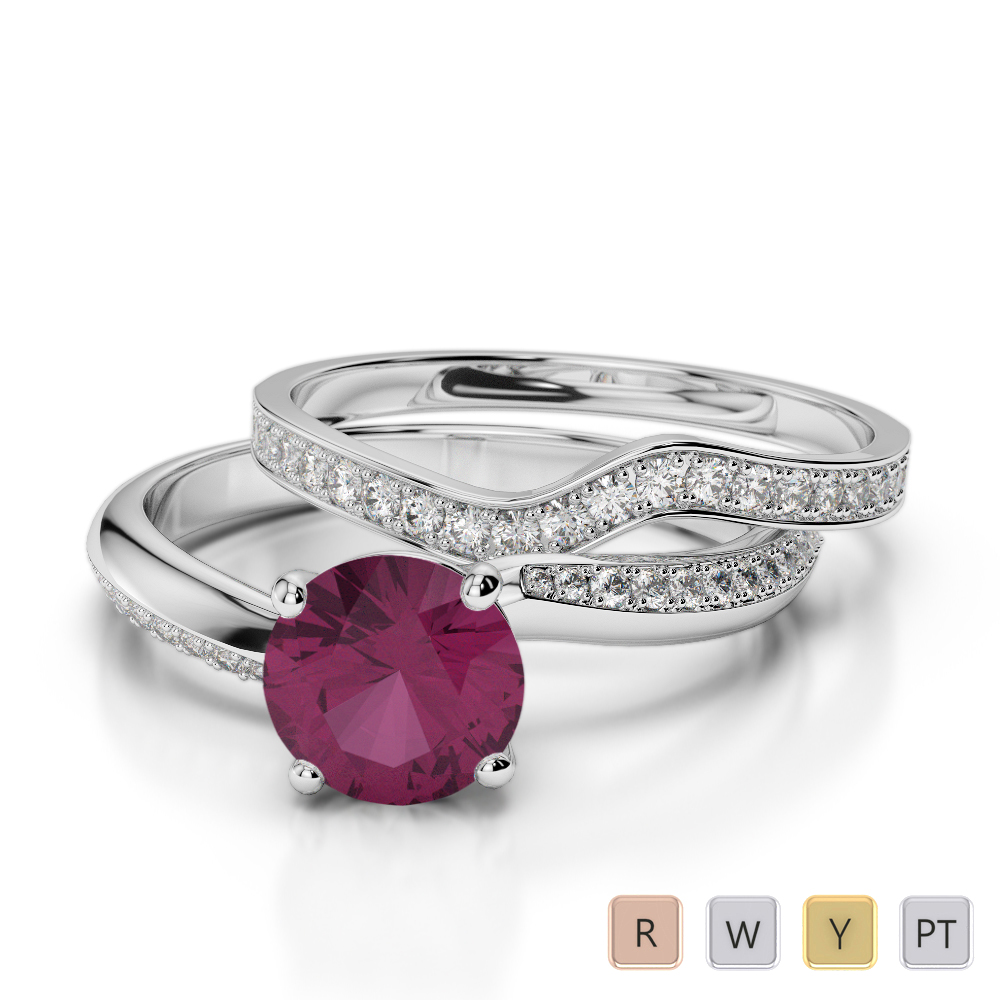 Gold / Platinum Round cut Ruby and Diamond Bridal Set Ring AGDR-2017