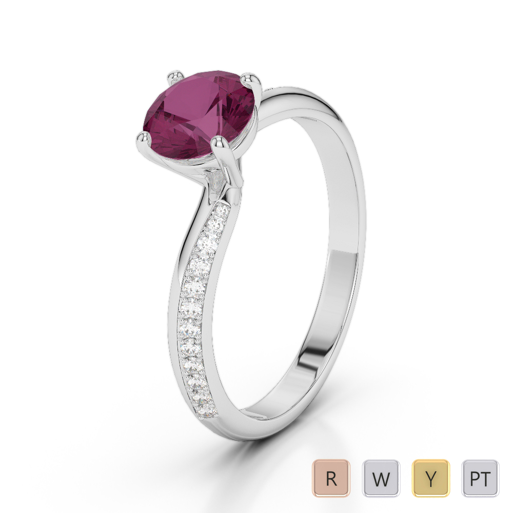 Gold / Platinum Round Cut Ruby and Diamond Engagement Ring AGDR-2018