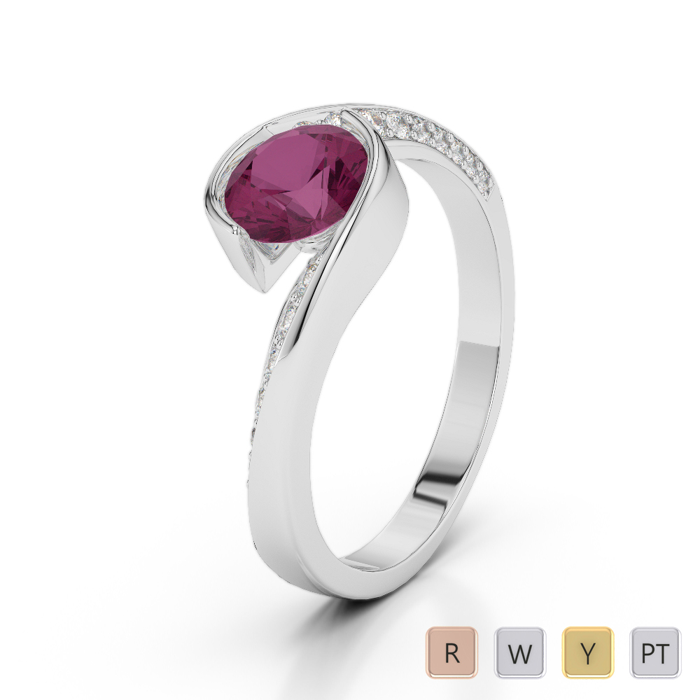 Gold / Platinum Round Cut Ruby and Diamond Engagement Ring AGDR-2020