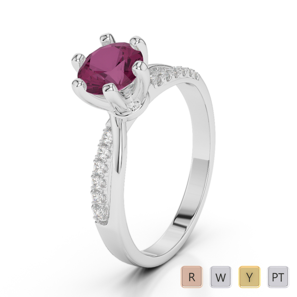 Gold / Platinum Round Cut Ruby and Diamond Engagement Ring AGDR-2022