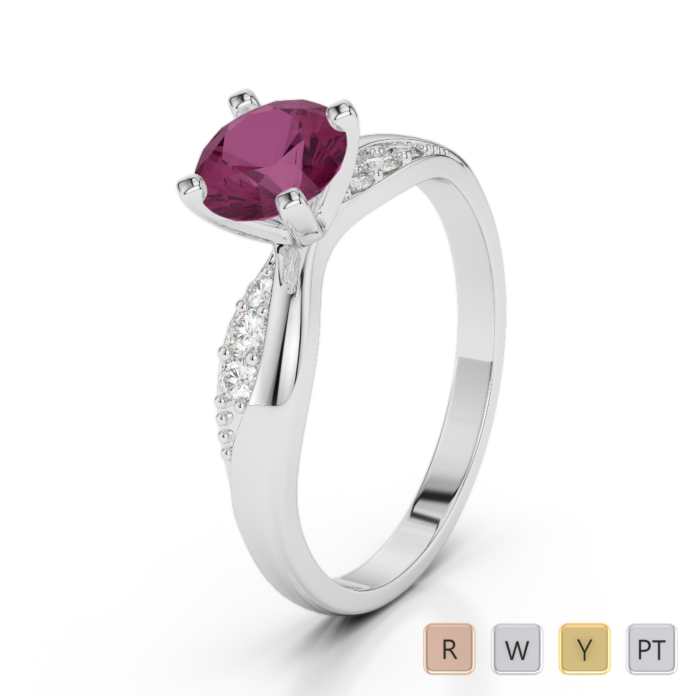 Gold / Platinum Round Cut Ruby and Diamond Engagement Ring AGDR-2024