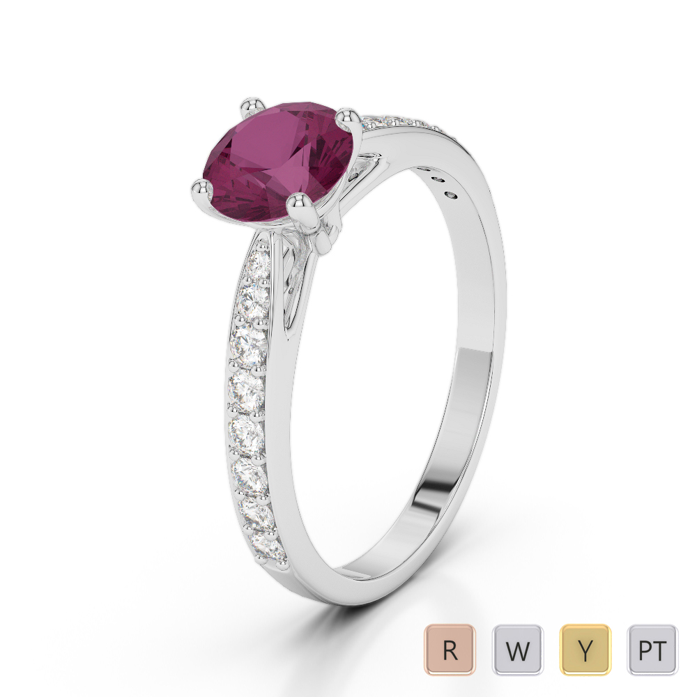 Gold / Platinum Round Cut Ruby and Diamond Engagement Ring AGDR-2032
