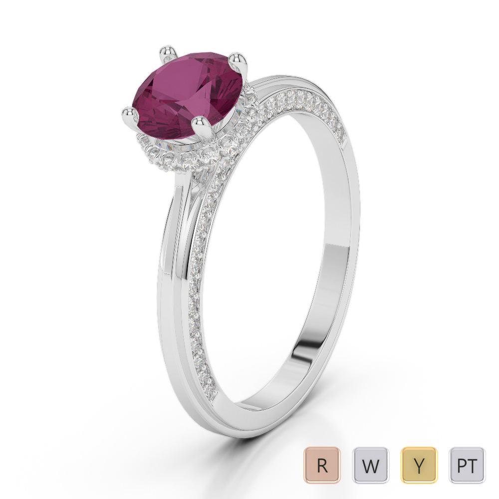 Gold / Platinum Round Cut Ruby and Diamond Engagement Ring AGDR-2034