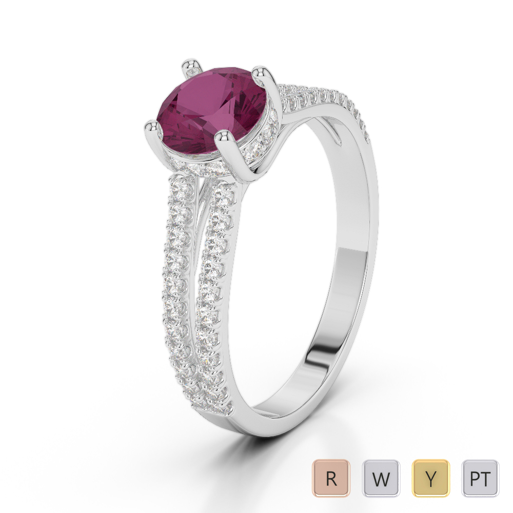 Gold / Platinum Round Cut Ruby and Diamond Engagement Ring AGDR-2036