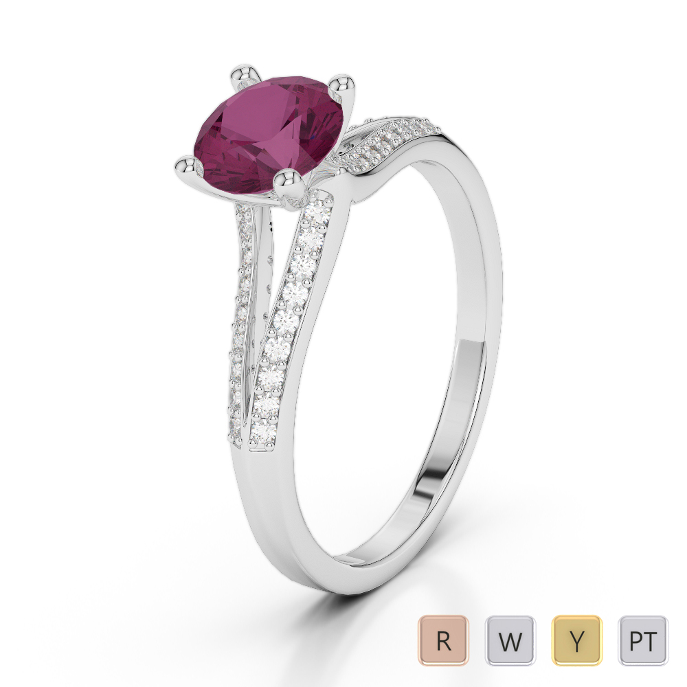 Gold / Platinum Round Cut Ruby and Diamond Engagement Ring AGDR-2038