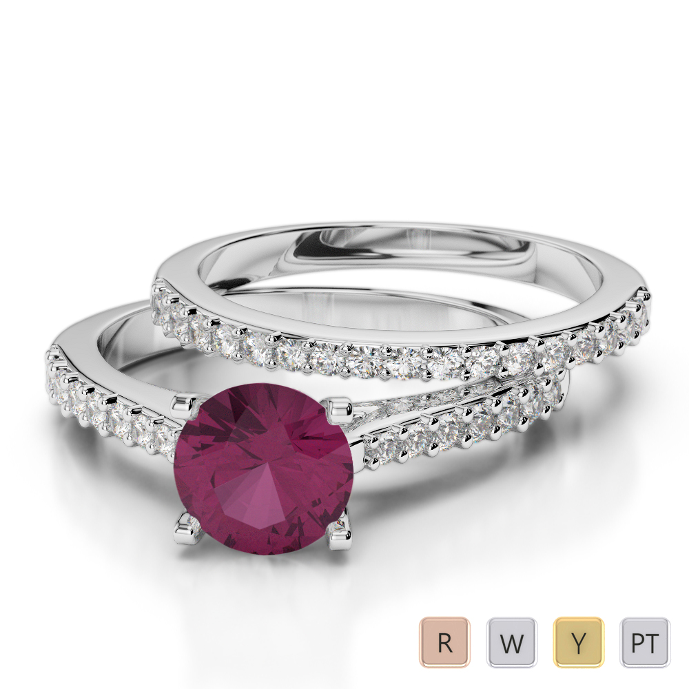 Gold / Platinum Round cut Ruby and Diamond Bridal Set Ring AGDR-2039