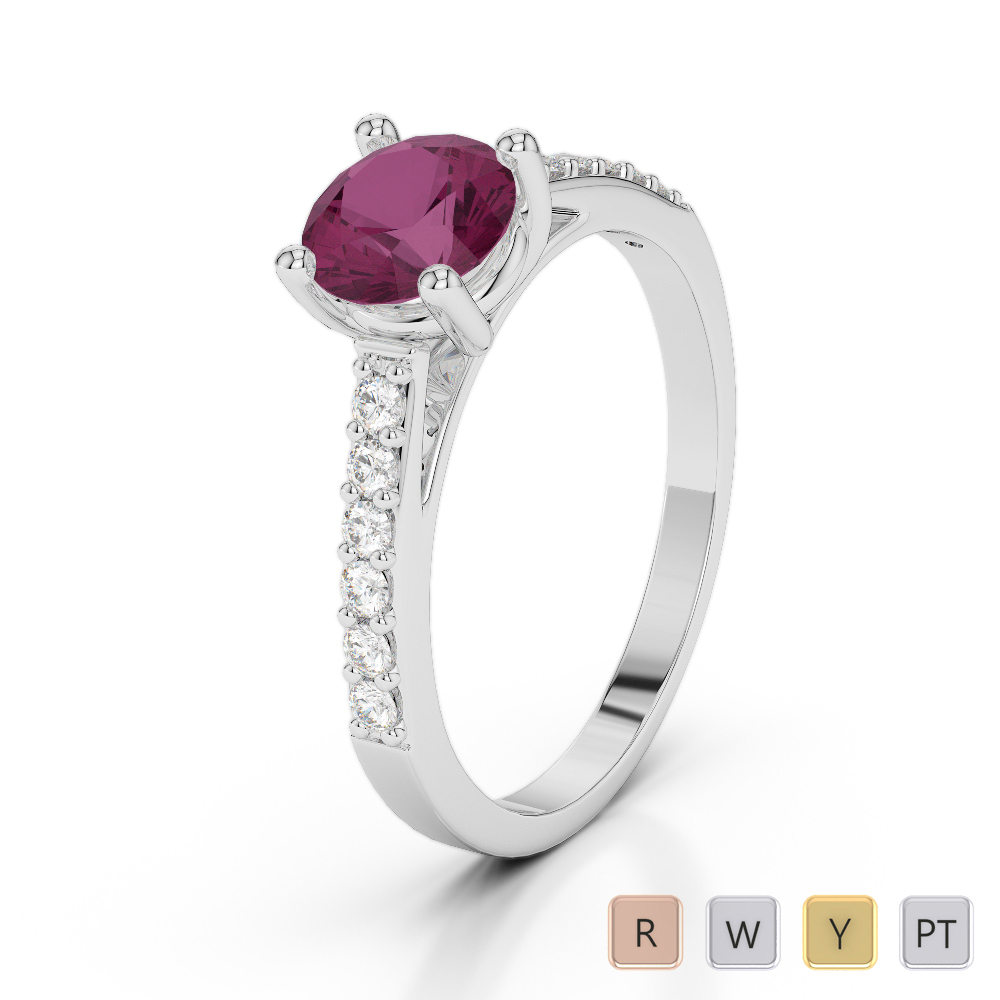 Gold / Platinum Round Cut Ruby and Diamond Engagement Ring AGDR-2042