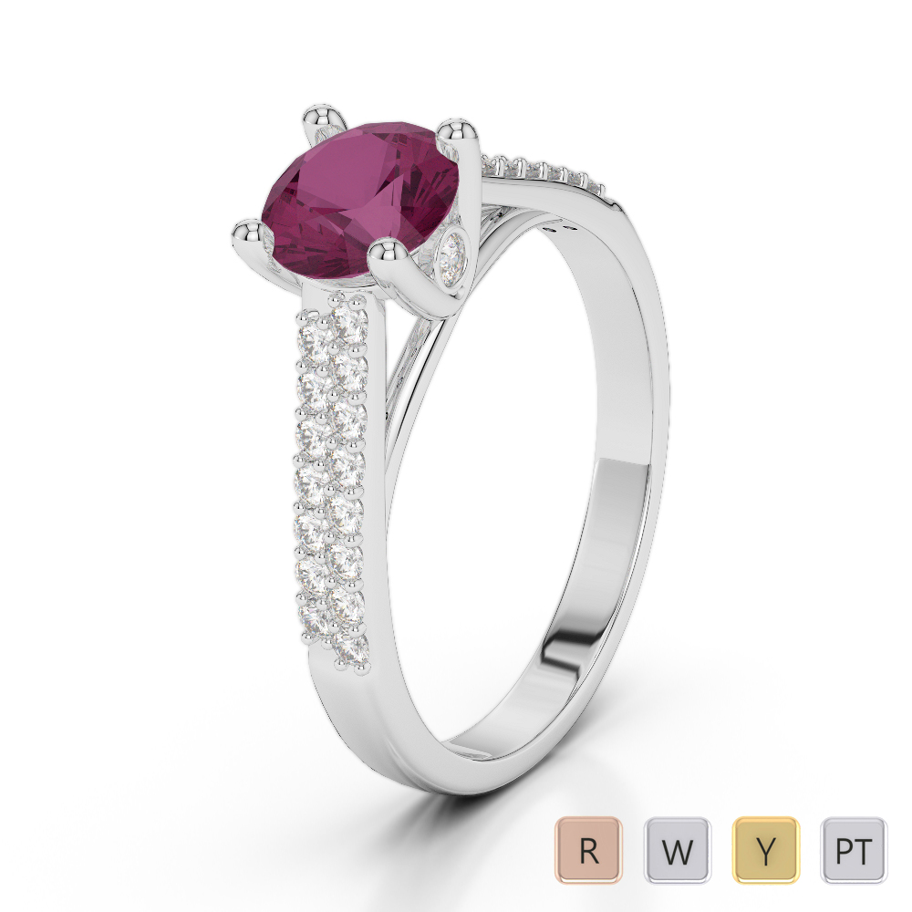 Gold / Platinum Round Cut Ruby and Diamond Engagement Ring AGDR-2046