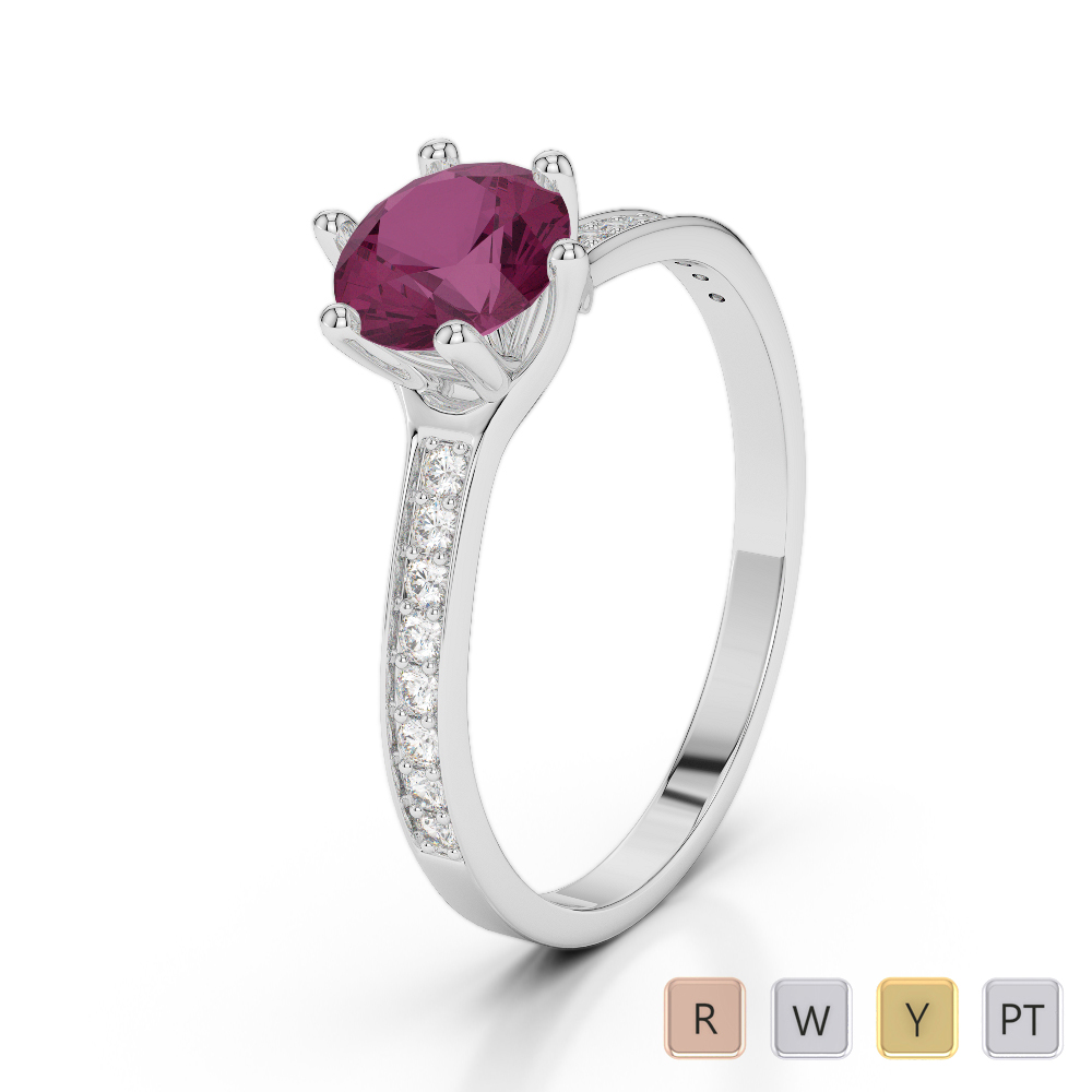 Gold / Platinum Round Cut Ruby and Diamond Engagement Ring AGDR-2050