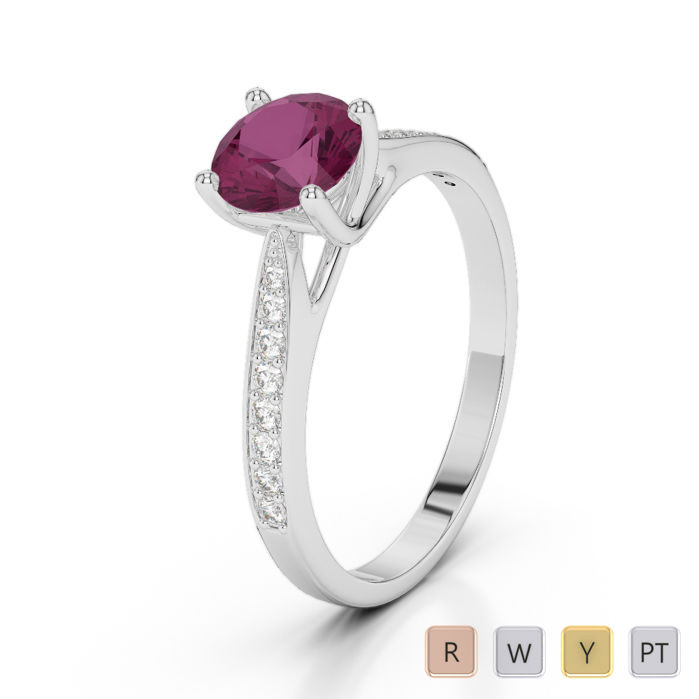 Gold / Platinum Round Cut Ruby and Diamond Engagement Ring AGDR-2054