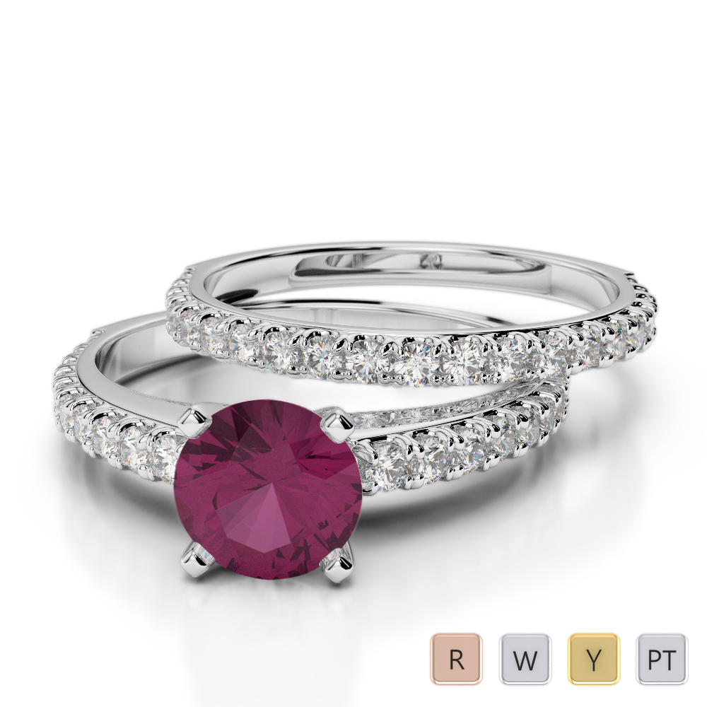 Gold / Platinum Round cut Ruby and Diamond Bridal Set Ring AGDR-2057