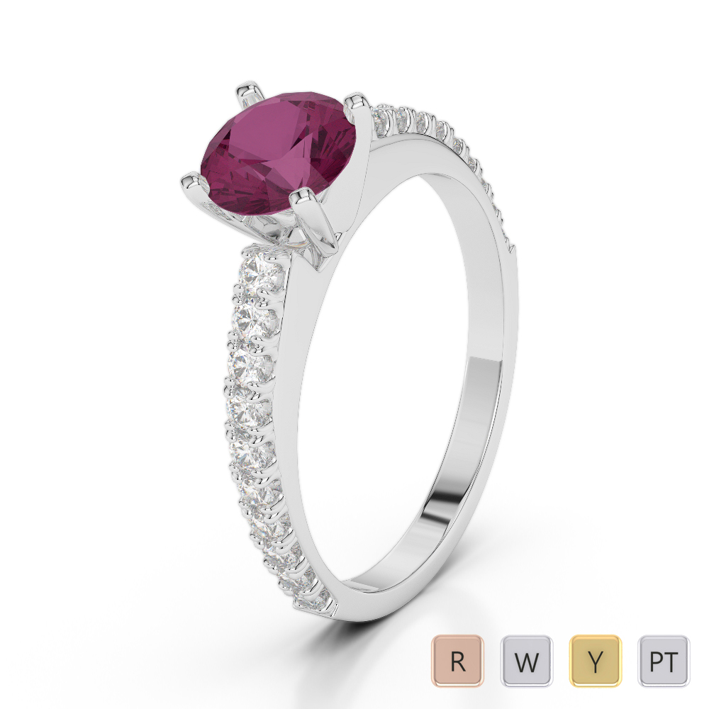 Gold / Platinum Round Cut Ruby and Diamond Engagement Ring AGDR-2058