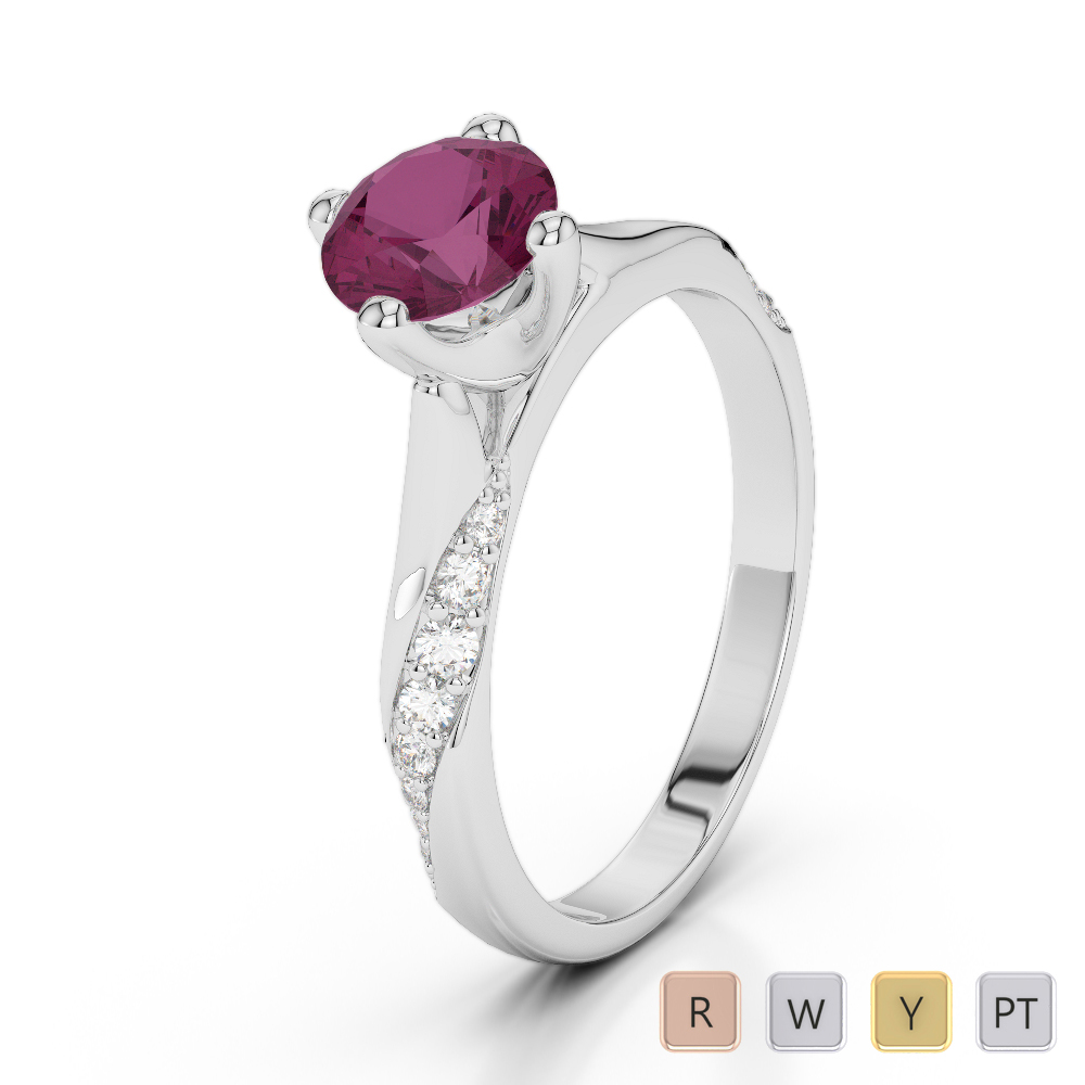 Gold / Platinum Round Cut Ruby and Diamond Engagement Ring AGDR-2060