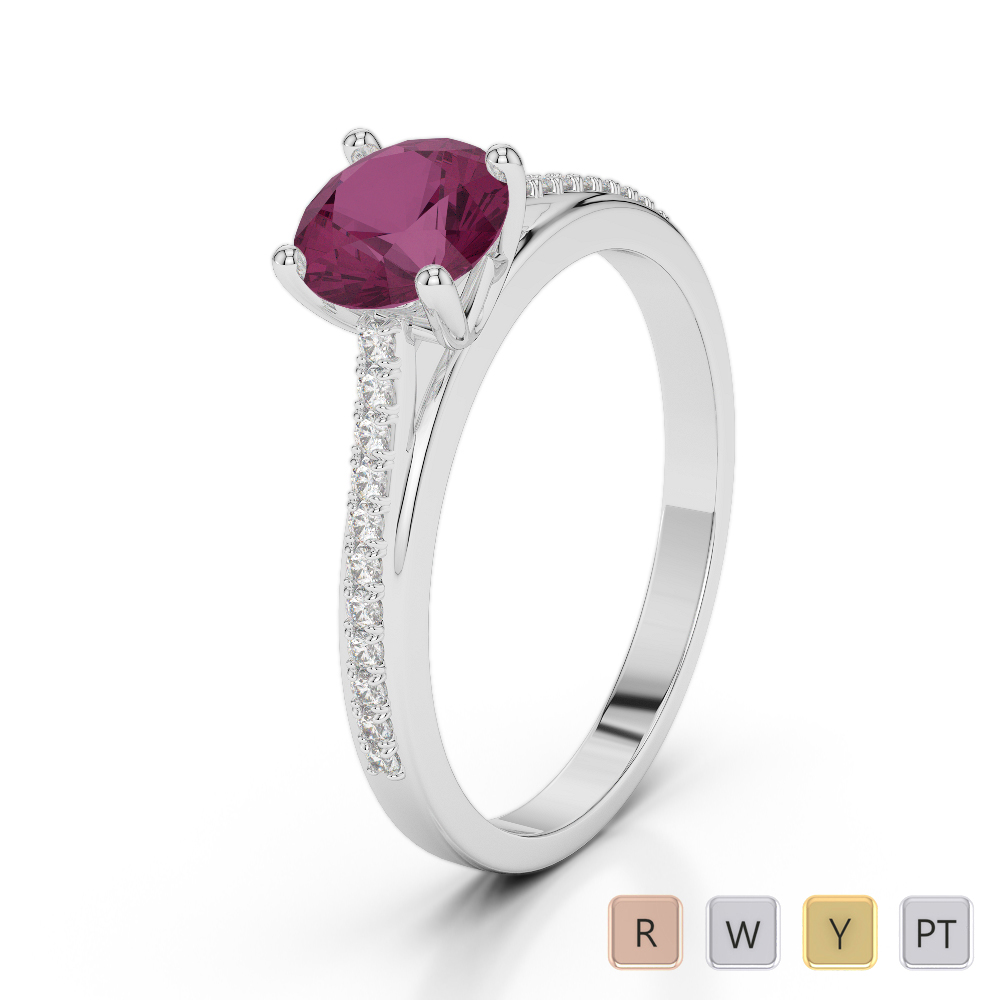 Gold / Platinum Round Cut Ruby and Diamond Engagement Ring AGDR-2062