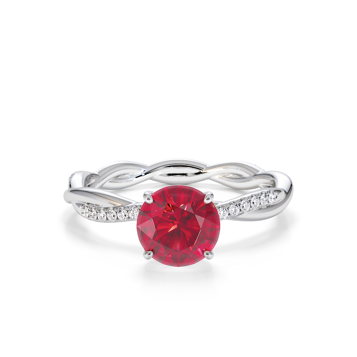 Round Lab Ruby and Diamond Engagement Ring in Gold / Platinum