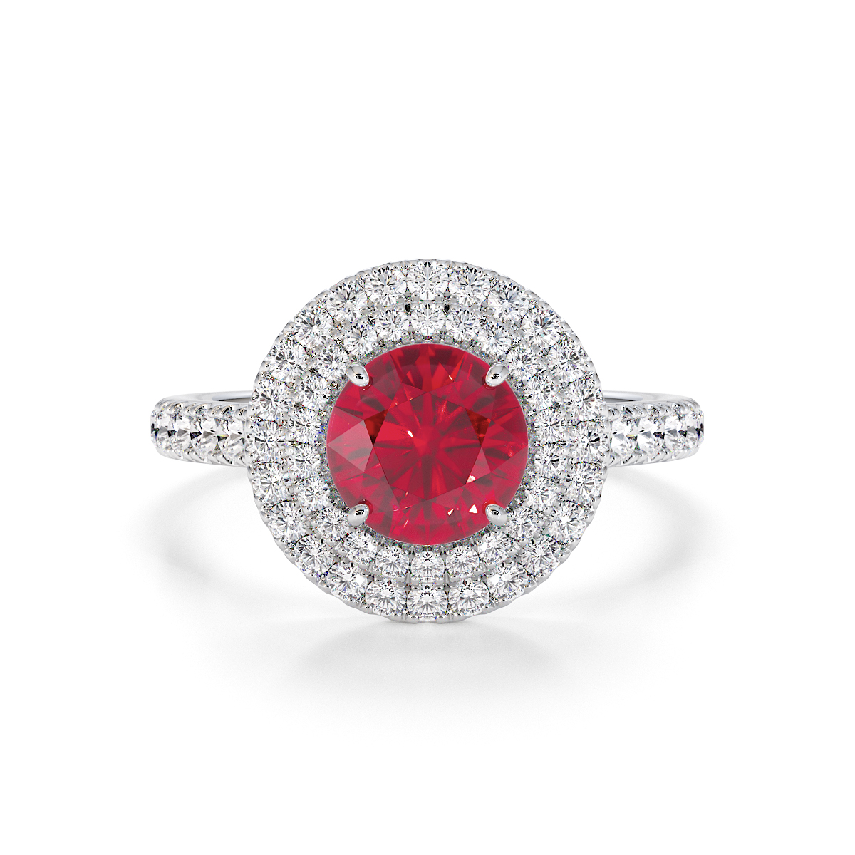 Round Lab Ruby and Diamond Engagement Ring in Gold / Platinum