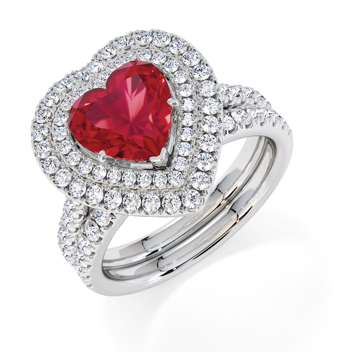 Heart Lab Ruby and Diamond Engagement Ring in Gold / Platinum