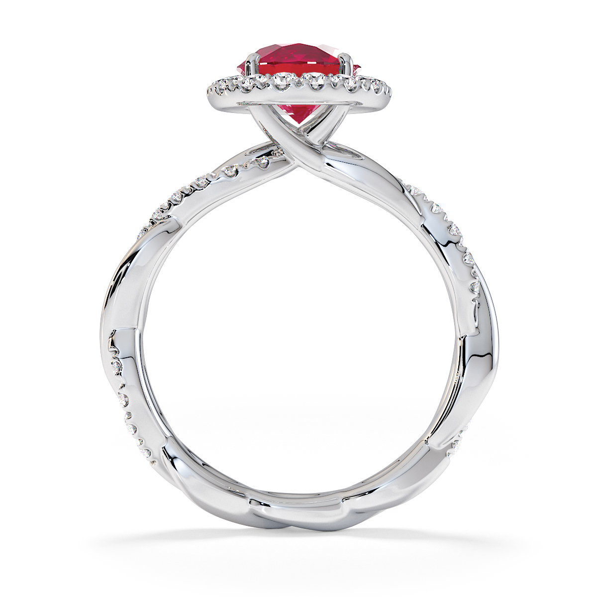 Round Lab Ruby and Diamond Engagement Ring in Gold / Platinum